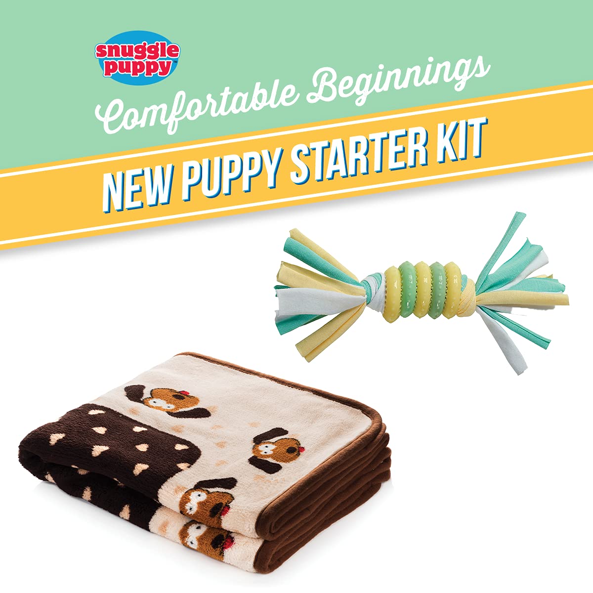 Original Snuggle Puppy Essentials Starter Kit. Heartbeat Dog Toy and Calming Aid with 3 Heat Packs, Puppy Teething Toy, Dog Chew Toy and Dog Blanket.