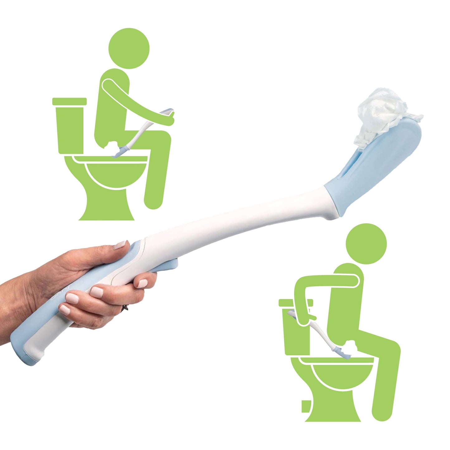 Juvo Toilet Aid - Personal Bottom Wiping Tool, Bathroom Mobility Aid for Disabled, Elderly, and Surgery Recovery - 18" long wand with hygienic cover
