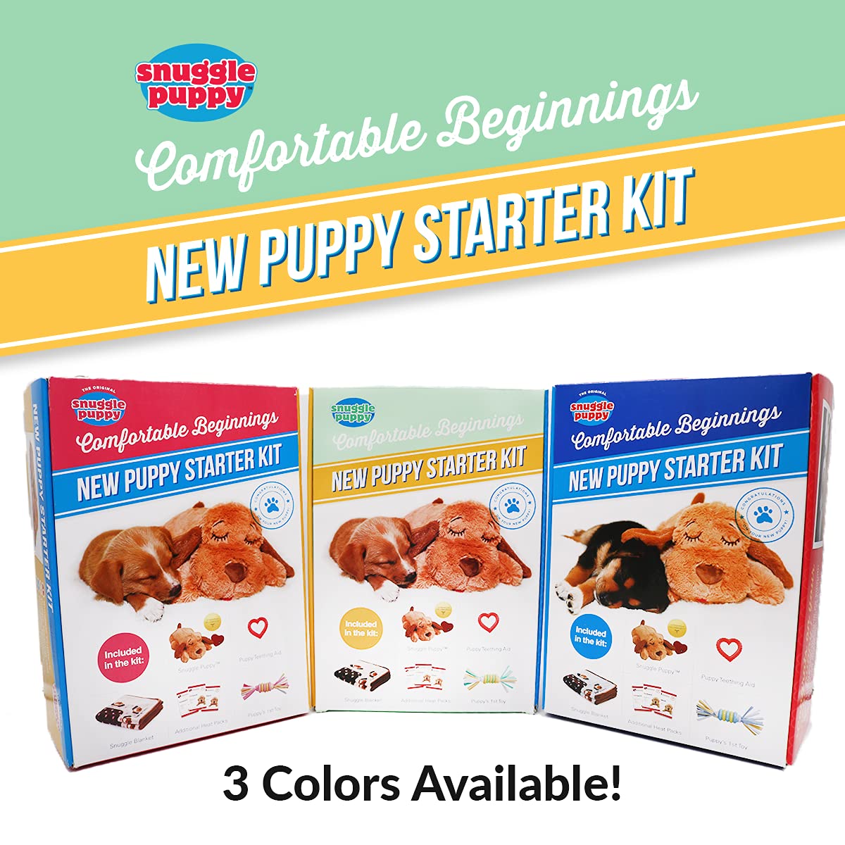 Original Snuggle Puppy Essentials Starter Kit. Heartbeat Dog Toy and Calming Aid with 3 Heat Packs, Puppy Teething Toy, Dog Chew Toy and Dog Blanket.