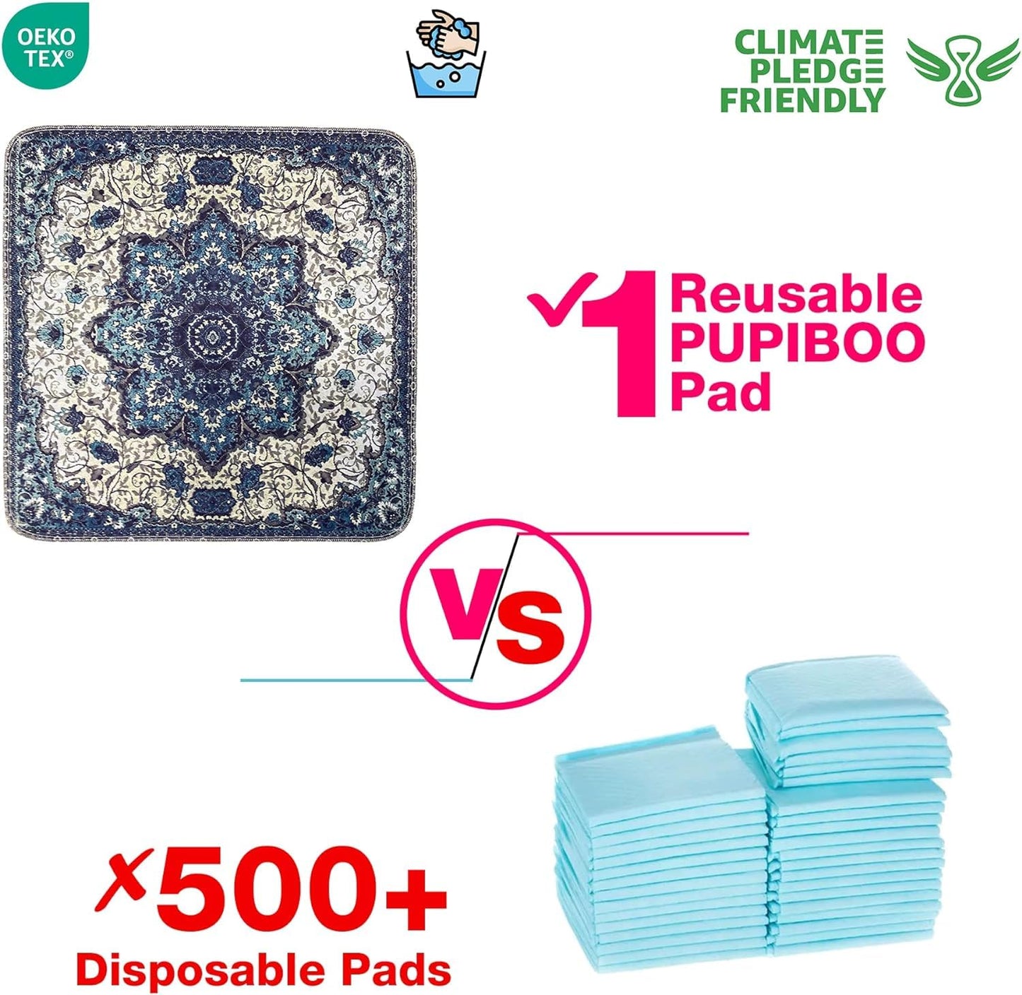 PUPIBOO Washable Pee Pads for Dogs - Super Absorbent Reusable Puppy Training Pads - 100% Waterproof, Leak-Proof & Non-Slip Whelping Pads for Pet Housebreaking