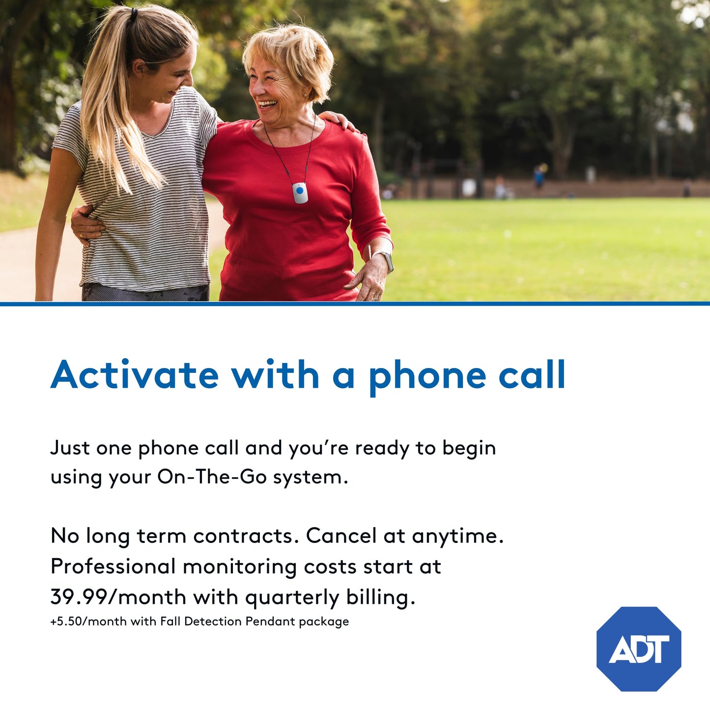 ADT - On-The-Go Mobile Medical Alert System for Seniors - GPS Capabilities, Included Waterproof Wearable Panic Button, 24/7 U.S. Based Monitoring (Fall Detection Pendant)