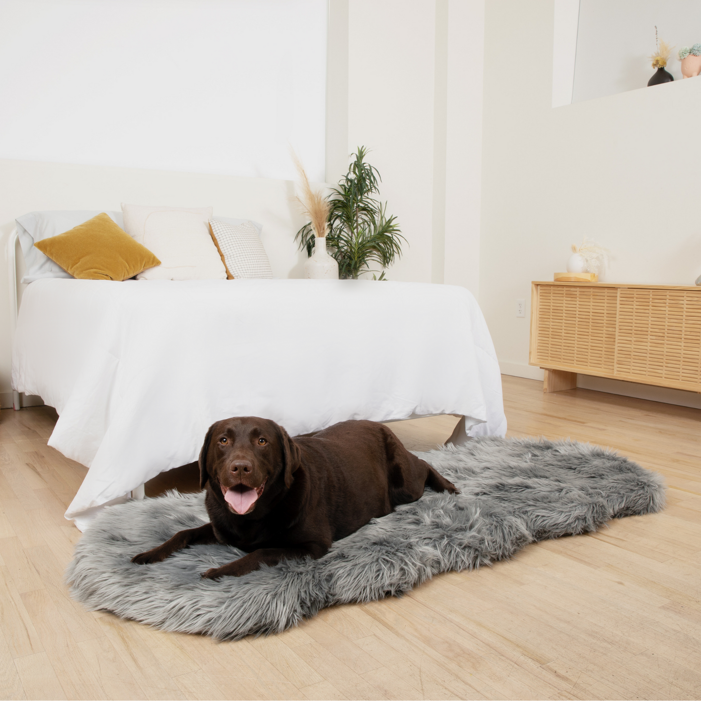 PupRug™ Runner Faux Fur Memory Foam Dog Bed - Charcoal Grey