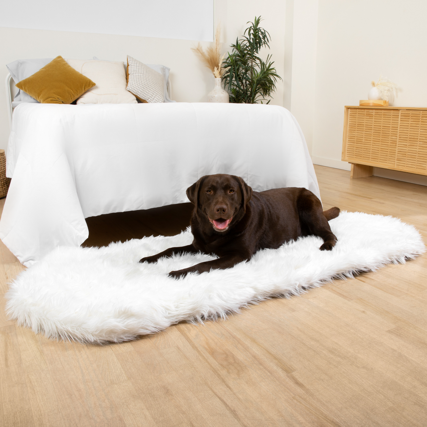 PupRug™ Runner Faux Fur Memory Foam Dog Bed - Curve Polar White