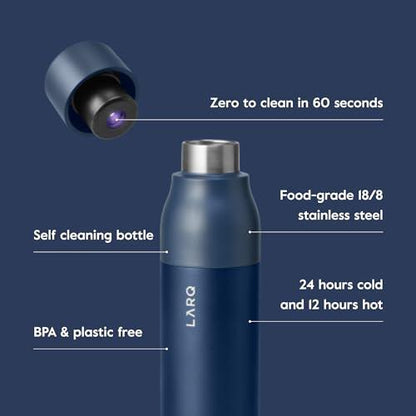 LARQ Bottle PureVis 17 oz - Self-Cleaning and Insulated Stainless Steel Water Bottle with UV Water Purifier and Award-winning Design | Reusable & Travel Friendly, 1-Year Warranty, Monaco Blue