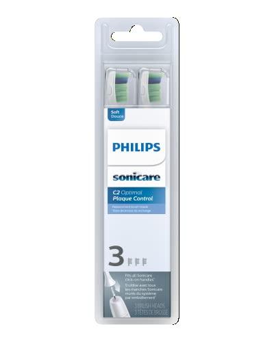 Philips Sonicare Genuine C2 Optimal Plaque Control Toothbrush Heads, 3 Brush Heads, White, HX9023/65