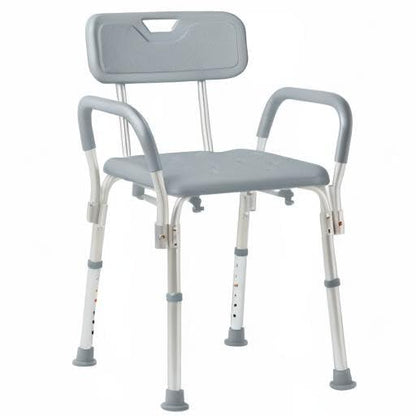 Medline Shower Chair with Back and Padded Arms, Bath Seat with Removable Back, Supports up to 350 lbs, Gray