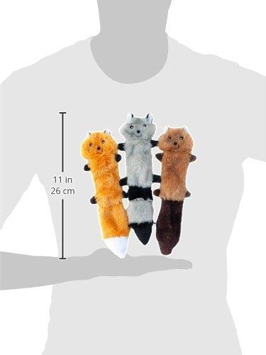 ZippyPaws Skinny Peltz - Fox, Raccoon, & Squirrel - No Stuffing Squeaky Dog Toys, Unstuffed Chew Toy for Small & Medium Breeds, Bulk Multi-Pack of 3 Soft Plush Toys, Flat No Stuffing Puppy Toys - 11"