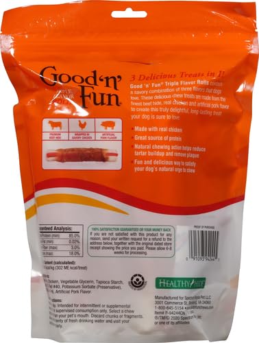 Good'n'Fun Triple Flavor 7 inch Rolls, Chews for Dogs, 6 Count (Pack of 1)