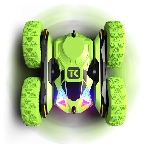 Threeking RC Stunt Cars Remote Control Car Double-Sided Driving 360-degree Flips Rotating Car Toy, Green