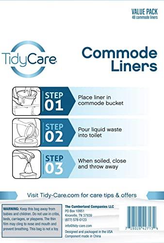 TidyCare Bedside Commode Liners for Portable Toilet Chair Bucket and Bedpan | Value Pack of 48 Disposable Waste Bags for Adults in Medical Care | Universal Fit Portable Toilet Liners