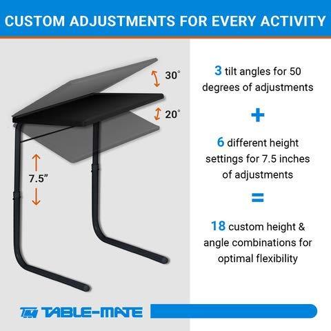 Table-Mate Ultra Folding TV Tray Table and Cup Holder, Adjustable to 6 Heights and 3 Angles with Device Holder (Black)