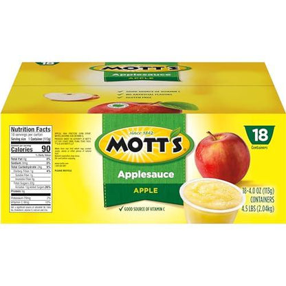 Mott's Applesauce, 4 Oz Cups, 18 Count, No Artificial Flavors, Good Source Of Vitamin C, Nutritious Option For The Whole Family