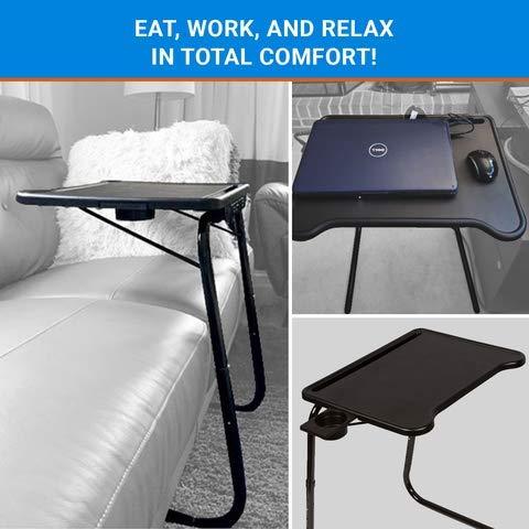 Table-Mate Ultra Folding TV Tray Table and Cup Holder, Adjustable to 6 Heights and 3 Angles with Device Holder (Black)