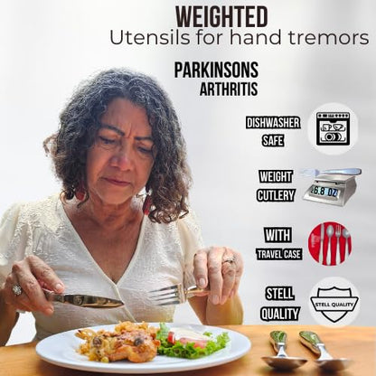 Weighted silverware for patients with degenerative diseases Arthritis and Parkinson's | Heavy Stainless Steel Fork, Knife and 2 Spoons |Elegant adaptive cutlery for gifts | Enhanced Stability (5)