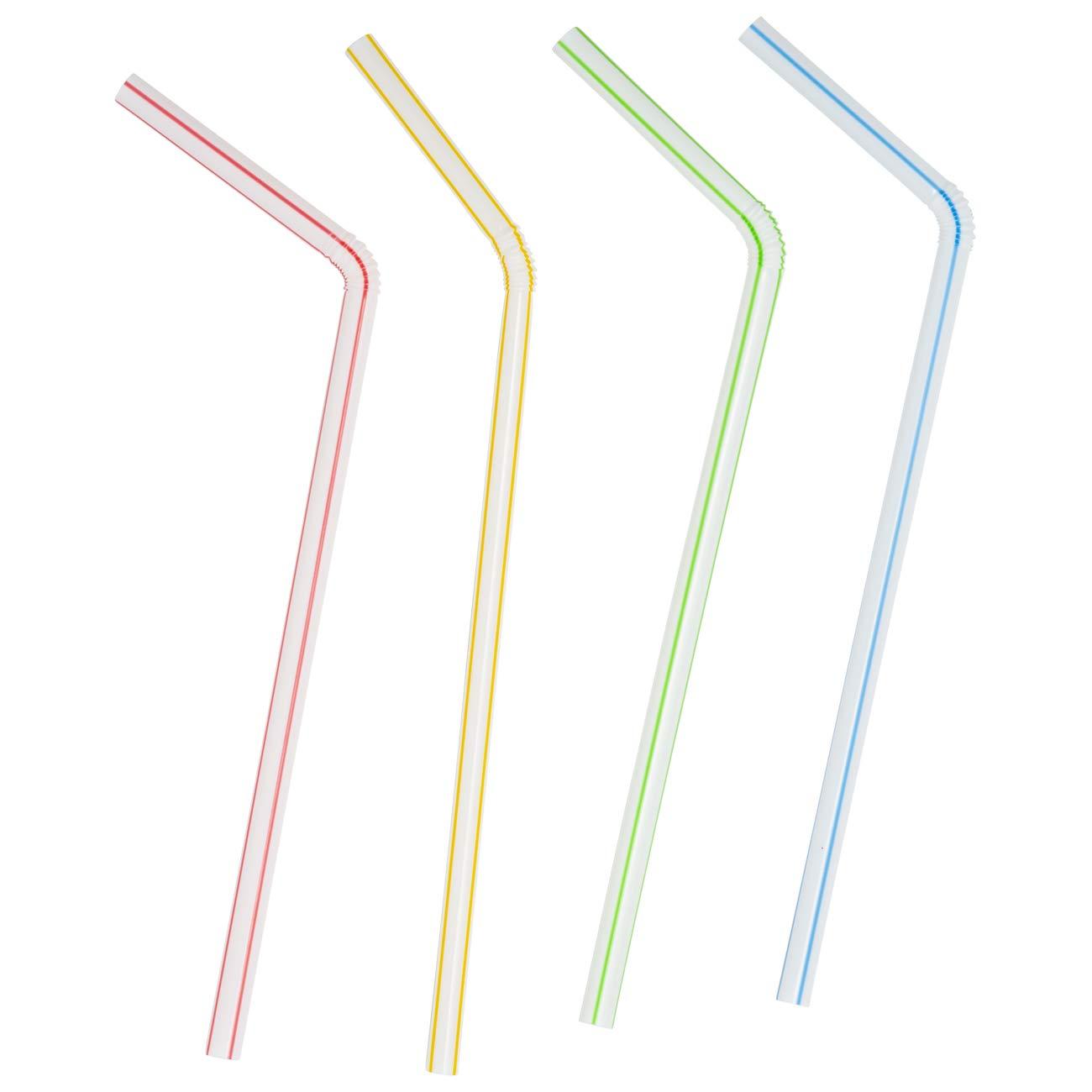 Comfy Package [200 Pack] 7.75" High Flexible Plastic Straws, Disposable Drinking Straws - Striped Assorted Colors