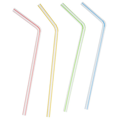 Comfy Package [200 Pack] 7.75" High Flexible Plastic Straws, Disposable Drinking Straws - Striped Assorted Colors