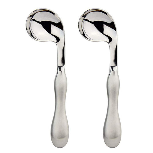 Adaptive Utensils 2pcs Curved Spoon Set Right Handed Angled Spoons Cutlery Utensil Stainless Steel Eating Silverware for Hand Tremors, Arthritis, Parkinson's or Elderly Use