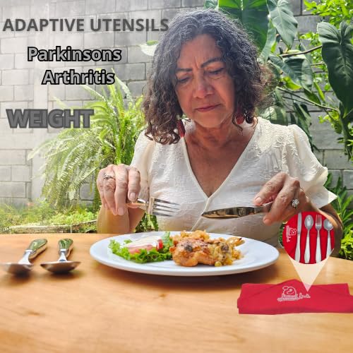 Weighted silverware for patients with degenerative diseases Arthritis and Parkinson's | Heavy Stainless Steel Fork, Knife and 2 Spoons |Elegant adaptive cutlery for gifts | Enhanced Stability (5)