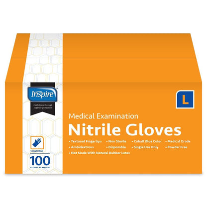 Inspire Nitrile Exam Gloves | THE ORIGINAL Quality Stretch Nitrile, Cobalt Blue | 4.5 Gloves Disposable Latex Free Medical EMT (Large (Pack of 1000), Case Of 1000)