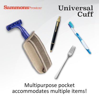 Sammons Preston Universal Cuff, Leather ADL Cuff with Elastic Strap, Holds Utensils or Writing Aids, Makes Mealtime or Other Activities Easier, for Elderly or Individuals with Weak Grip, Medium, 3"