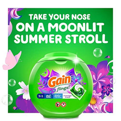 Gain flings Laundry Detergent Soap Pacs HE Compatible 112 ct Long Lasting Scent Moonlight Breeze(Packaging May Vary)