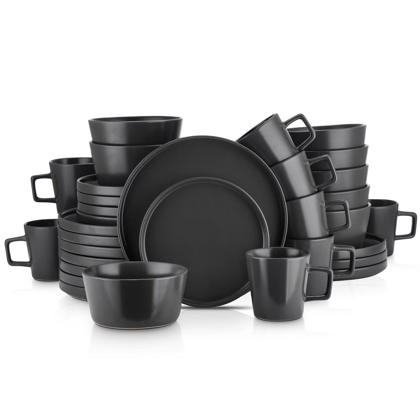 Stone Lain Coupe Dinnerware Set, Service For 8, Black Matte