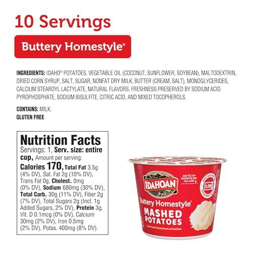 Idahoan Buttery Homestyle Mashed Potatoes, Made with Gluten-Free 100% Real Idaho Potatoes, 1.5 oz (Pack of 10)