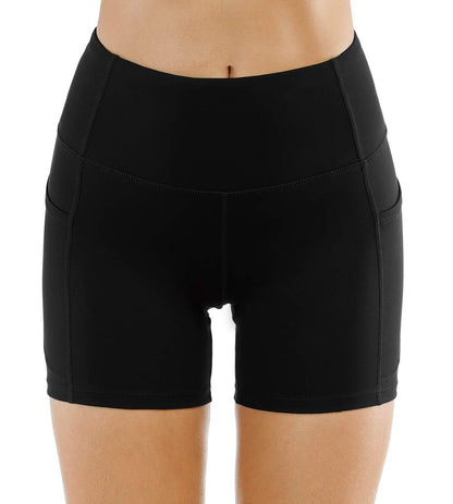 THE GYM PEOPLE High Waist Yoga Shorts for Women Tummy Control Fitness Athletic Workout Running Shorts with Deep Pockets (X-Large, Black)