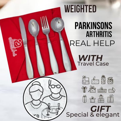 Weighted silverware for patients with degenerative diseases Arthritis and Parkinson's | Heavy Stainless Steel Fork, Knife and 2 Spoons |Elegant adaptive cutlery for gifts | Enhanced Stability (5)