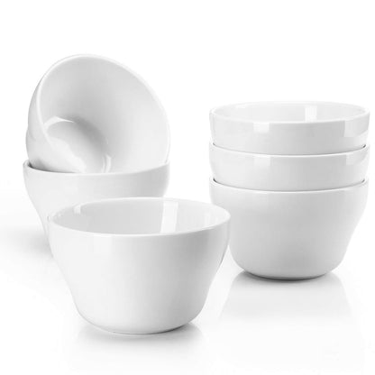 Sweese Porcelain Bouillon Cups, 8 Ounce Small Dessert Bowls, Soup Dipping Sauce Bowls Set of 6, Microwave and Dishwasher Safe, White.