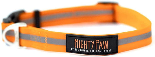 Mighty Paw Waterproof Dog Collar - Smell-Proof Active Gear - Reflective Stripe Coated Nylon Webbing - Heavy Duty Reflective Leash - Comfortable Dog Collar for All Dog Breeds - (Orange, Small)