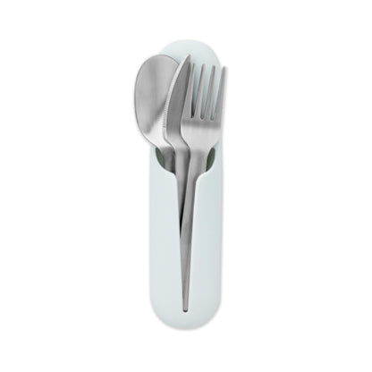 W&P Porter Stainless Steel Utensils with Silicone Carrying Case | Mint | Spoon, Fork & Knife for Meals on the Go | Portable and Compact Set