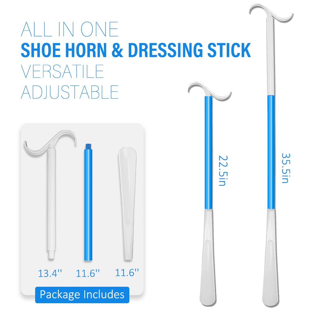 35.5 Inch Long Handled Shoe Horn, Dressing Stick, Sock Remover Aid Helper - Versatile, Adjustable Dressing Aid for Shoes, Socks, Shirts, Pants - Long Shoe Horn, Shoe Horn Long Handle for Seniors