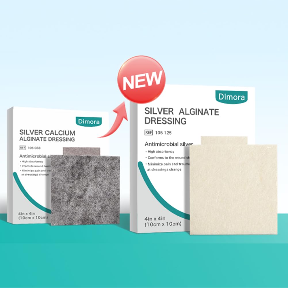 Dimora Upgrade Silver Calcium Alginate Wound Dressing -Antibacterial Non Stick Gauze, Highly Absorbent Sterile Bandage Pads,4'' x 4'' Patches 5 Packs