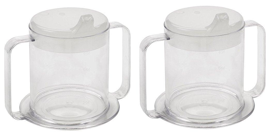 Independence 2-Handle Plastic Mug with 2 Style Lids, Lightweight Drinking Cup with Easy-to-Grasp Handles for Hot and Cold Beverages, Spill-Resistant Adult Sippy Cup (2-Pack)