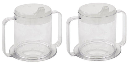 Independence 2-Handle Plastic Mug with 2 Style Lids, Lightweight Drinking Cup with Easy-to-Grasp Handles for Hot and Cold Beverages, Spill-Resistant Adult Sippy Cup (2-Pack)