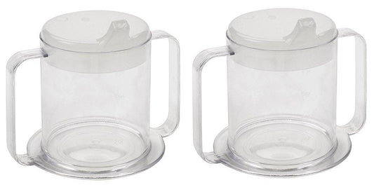 Independence 2-Handle Plastic Mug with 2 Style Lids, Lightweight Drinking Cup with Easy-to-Grasp Handles for Hot and Cold Beverages, Spill-Resistant Adult Sippy Cup (2-Pack)