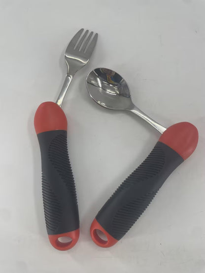 Adaptive Utensils, Weighted Special Supplies Spoon Fork Set, Weak Hand Grip & Handicapped & Parkinsons Aids for Living, Arthritis for Hand Tremors, Travel Eating Utensils for Disabled, Elderly, Adults