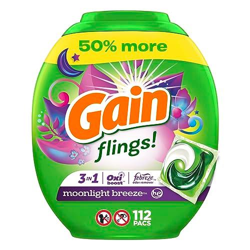 Gain flings Laundry Detergent Soap Pacs HE Compatible 112 ct Long Lasting Scent Moonlight Breeze(Packaging May Vary)