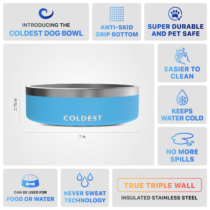 Coldest Dog Bowl - Anti Rust Metal & Non Slip Dog Bowls Large, Spill Proof Heavy Duty 3 Layers Insulated Dog Bowl - Food and Water Bowl for Dogs, Cats & Pets, Dishwasher Safe (42 oz, Celestial Blue)