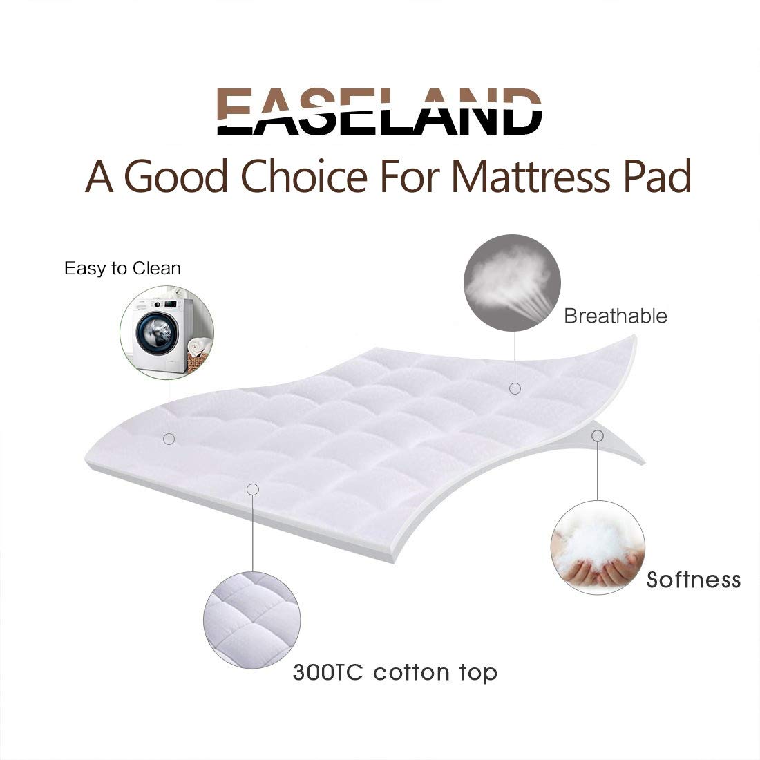 EASELAND King Size Mattress Pad Pillow Top Mattress Cover Quilted Fitted Mattress Protector Cotton 8-21" Deep Pocket Cooling Topper (78x80 Inches, White)