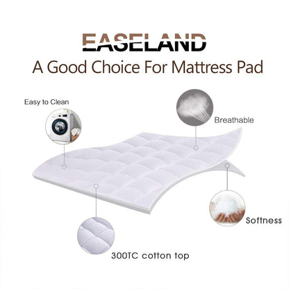 EASELAND King Size Mattress Pad Pillow Top Mattress Cover Quilted Fitted Mattress Protector Cotton 8-21" Deep Pocket Cooling Topper (78x80 Inches, White)