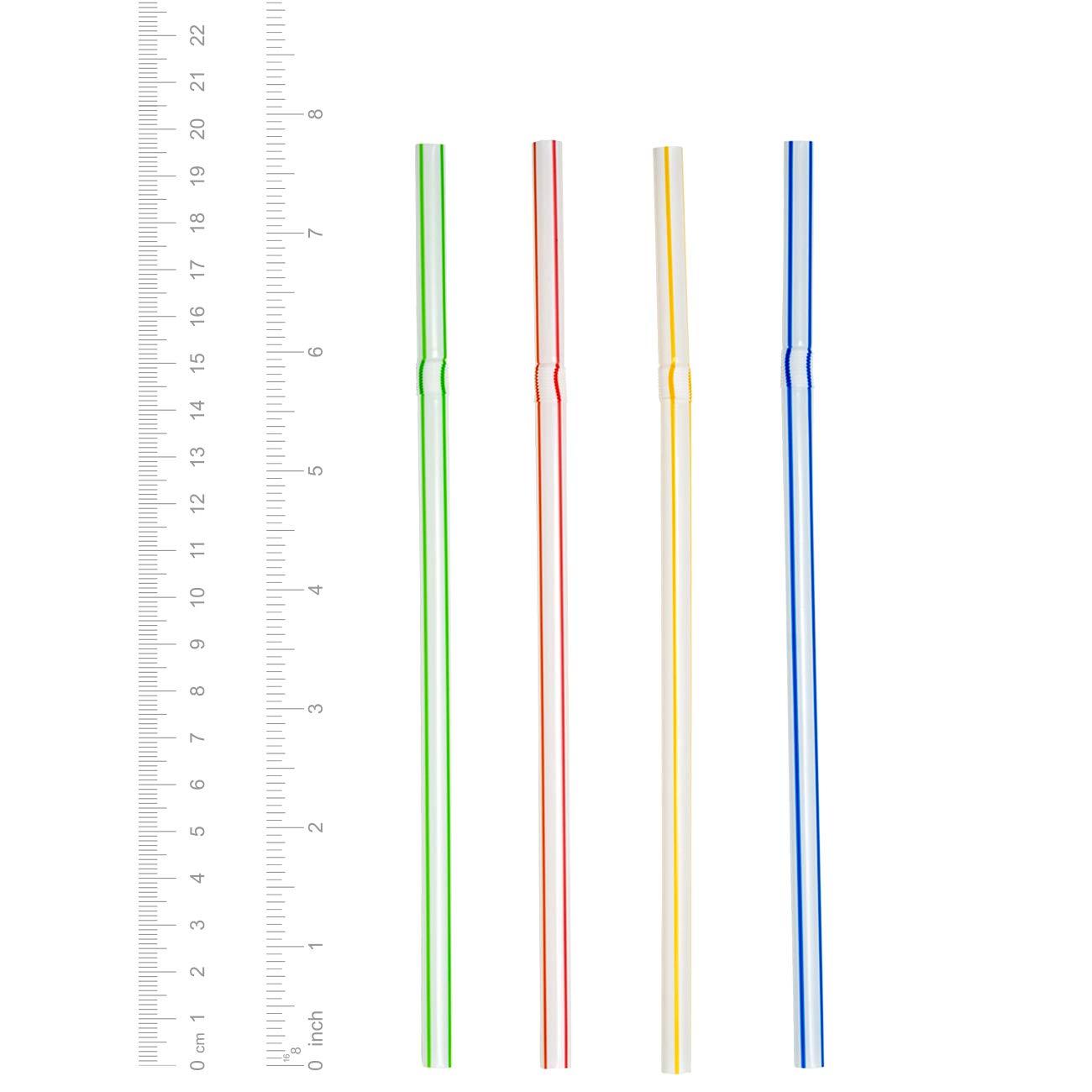 Comfy Package [200 Pack] 7.75" High Flexible Plastic Straws, Disposable Drinking Straws - Striped Assorted Colors