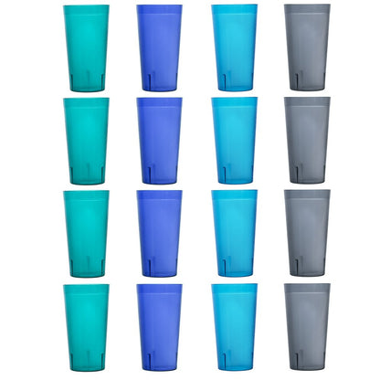 US Acrylic Cafe Plastic Reusable Tumblers (Set of 16) 20-ounce Water Cups Coastal Colors | Restaurant Style Drinking Glasses Value Set, Stackable, BPA-free, Made in the USA | Top-rack Dishwasher Safe