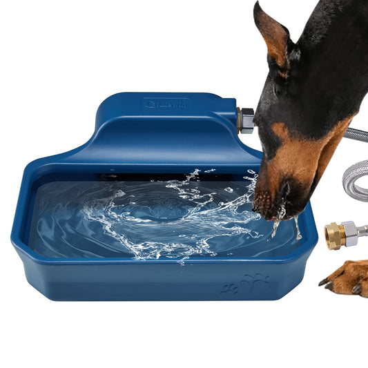 Automatic Dog Water Dispenser, 1 Gallon Dog Water Bowl for Indoor & Outdoor, Auto Water Feeder, Large Waterer for Pets & Livestock, Food Grade Material, Water Auto-Refill, Fit GHT 3/4" Faucet, Blue