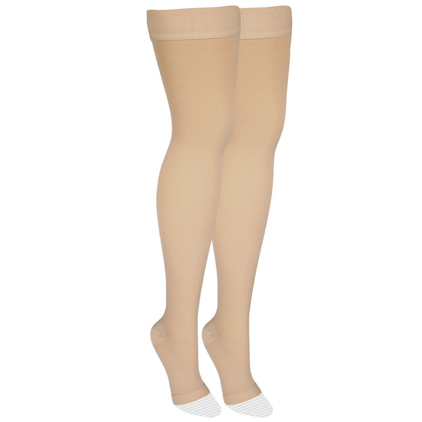 Amazon Basic Care Medical Compression Stockings, 20-30 mmHg Support, Women & Men Thigh Length Hose, Open Toe, Beige, X-Large (Previously NuVein)