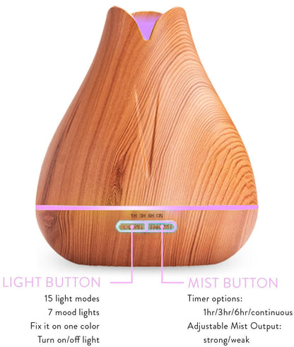 Aromatherapy Essential Oil Diffuser Gift Set - 400ml Ultrasonic Diffuser with 20 Essential Plant Oils - 4 Timer & 7 Ambient Light Settings - Therapeutic Grade