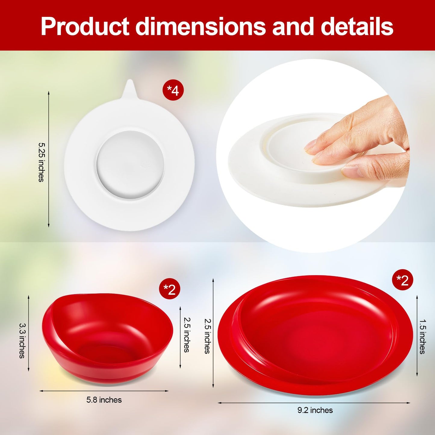 Hushee 2 Set Spill Proof Scoop Bowl and Plate Set with Suction Base Adaptive Self Feeding Dinnerware for Elderly Disabled Handicapped Adults from Parkinsons, Dementia, Stroke, Tremors