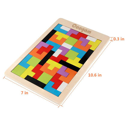 Coogam Wooden Blocks Puzzle Brain Teasers Toy Tangram Jigsaw Intelligence Colorful 3D Russian Blocks Game STEM Montessori Educational Gift for Kids (40 Pcs)