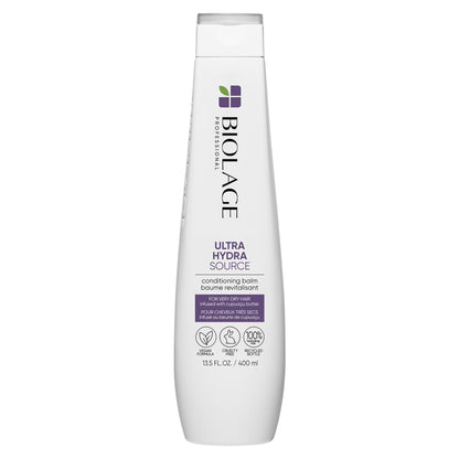 Biolage Ultra Hydra Source Conditioning Balm | Deep Hydrating Conditioner | Renews Hair's Moisture | For Very Dry Hair | Silicone-Free | Vegan | Salon Conditioner | 13.5 Fl. Oz